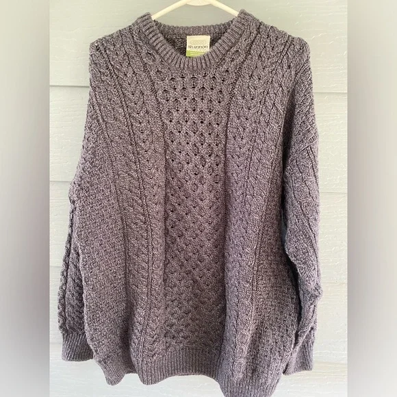Shannon Woolen Mills Merino Wool Cardigan Sweater XL Charcoal Ireland Fisherman - Picture 2 of 3